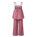 Striped Two Piece Pajama Set With Tie Shoulder Tank Top And Straight Pants