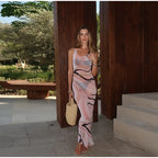 Sheer Mesh Body con Maxi Dress With Print