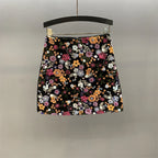 Floral Sequined Mini Skirt With High Waist Glam Inspired Retro Vibe