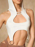 Y2K White Hooded Hollow Out Crop Tank Top
