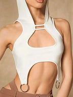 Y2K White Hooded Hollow Out Crop Tank Top