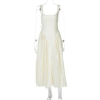 Gingham Square Neck A-Line Midi Dress With Pockets