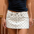 Polka Dot Denim Mini Skirt A-Line Streetwear Chic Silhouette