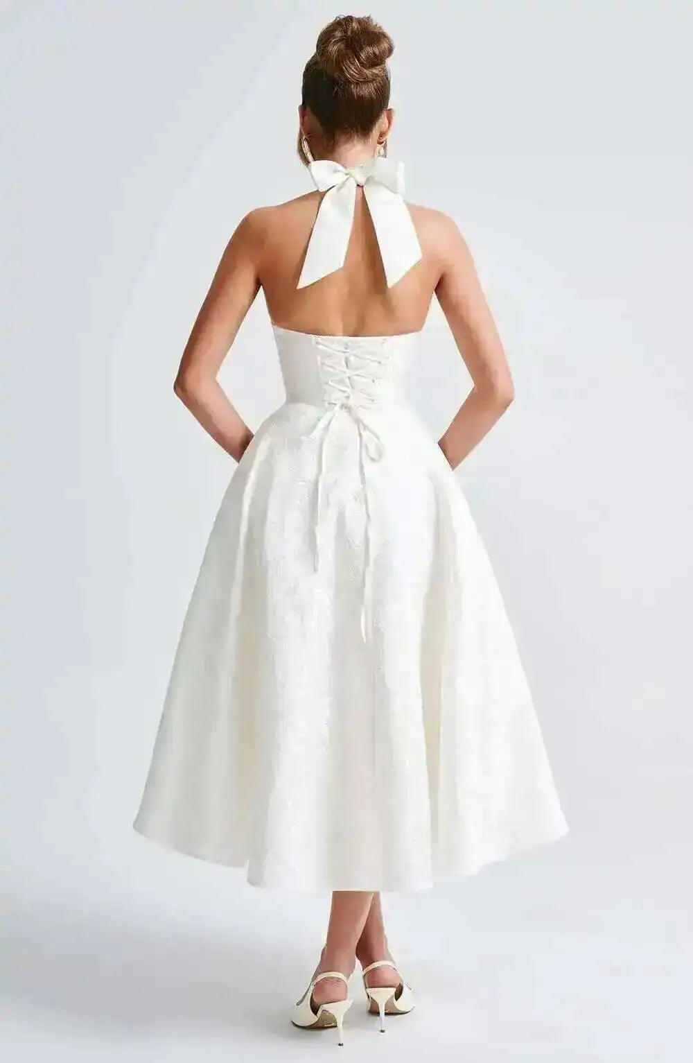 Backless Halter Evening Dress With Lace Jacquard For Elegant Special Occasions