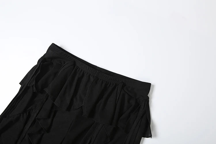 Irregular Tiered Flare Pants With Patchwork See Through
