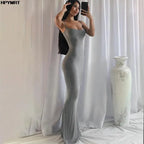 Women's Satin Sleeveless Backless Slim Maxi Dress