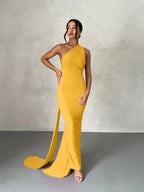 One Shoulder Backless Ruched Dress