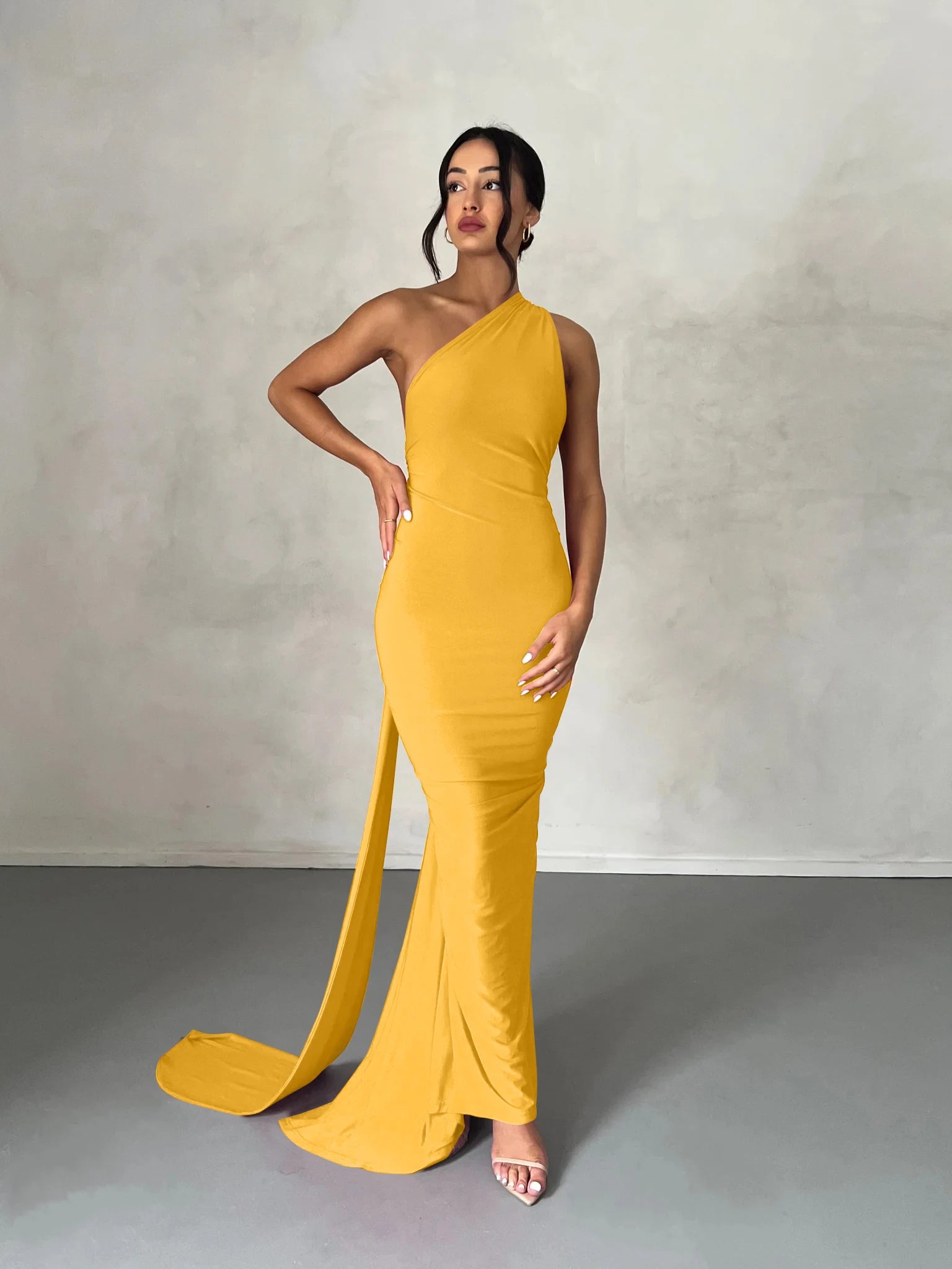 One Shoulder Backless Ruched Dress