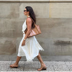 Elegant Asymmetrical A Line Midi Skirt High Waisted Pleated