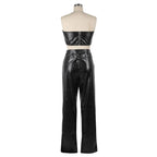Corset Cutout Cargo Jumpsuit Two Piece Set Sleeveless PU Leather