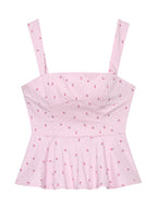 Women's Striped Printed Waist Cinching Ruffle Spaghetti Strap Sleeveless Backless Corset
