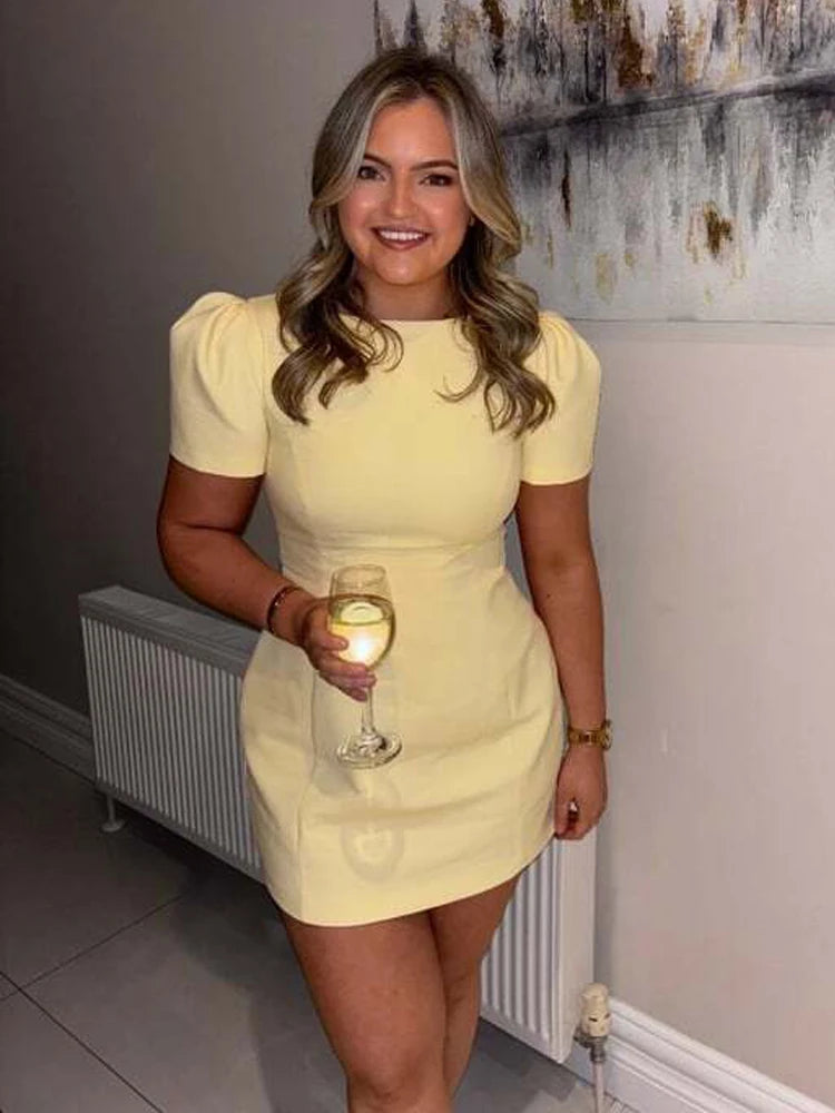 Pleated Mini Dress For Women Elegant Short Sleeve