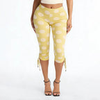 Polka Dot Patchwork Capri Pants With Drawstring Waist