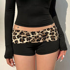 Leopard Patchwork Shorts With Low Waist