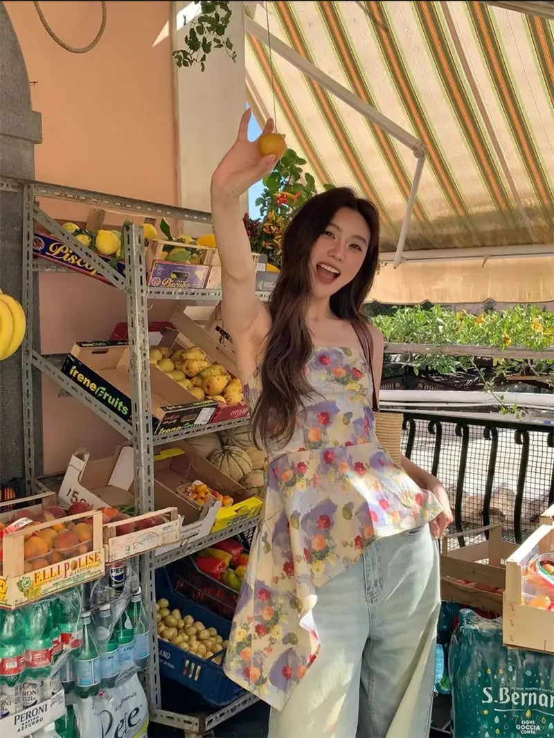 Sweet Backless Print Tank Top With Summer Vibe