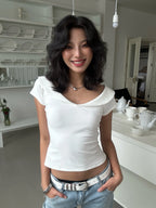 Ruffled Neck Women's Short Sleeve