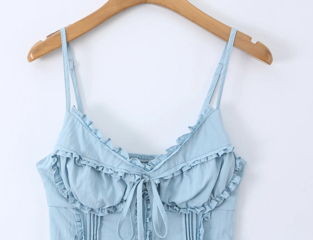 Sleek Backless V Neck Bow Crop Camisole Top