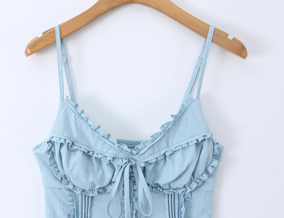 Sleek Backless V Neck Bow Crop Camisole Top