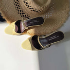 Genuine Leather Slip On Peep Toe Mules