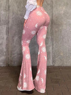 Vibrant Pink Patchwork Flared Pants With Elastic Waist And Wide Leg Streetwear Abstract Print