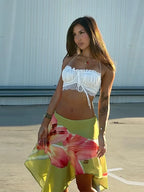 Soft Ruffle High Waist Midi Skirt With Asymmetrical Hem