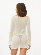 Seaside Sheer Beach Mini Dress With Ruffled Bell Sleeves Chic Vacation Cover Up Tunic