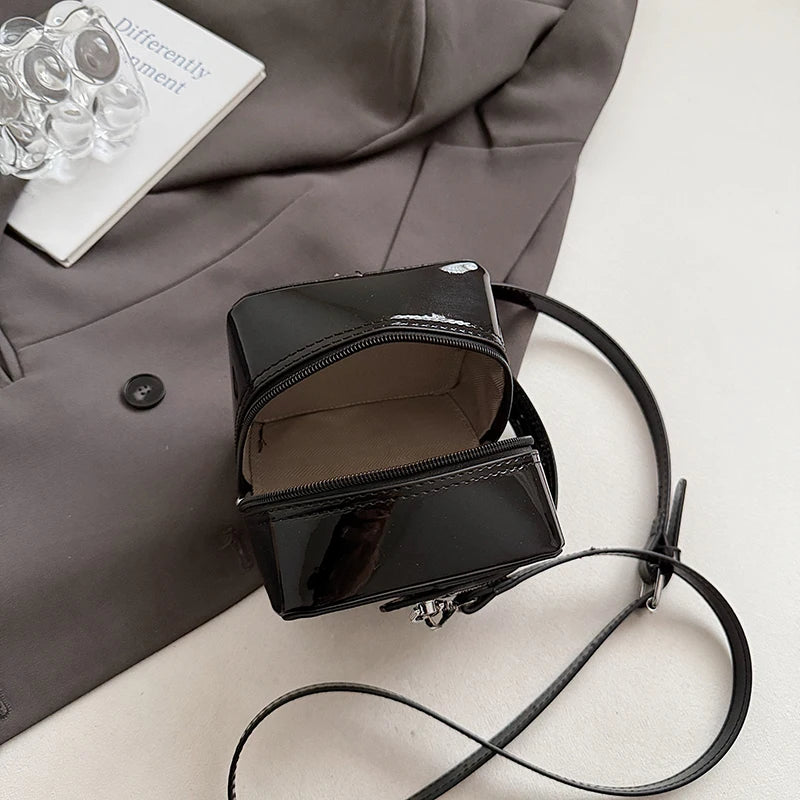 Mini Box PU Leather Crossbody Bag With Short Handle Phone Friendly Compact