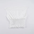 One Shoulder Crop Top With Sheer Polka Dots and Ruched