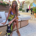 Floral Backless Strapless Maxi Dress With High Front Slit