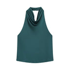 Elegant Satin Backless Halter Top For Women Off Shoulder