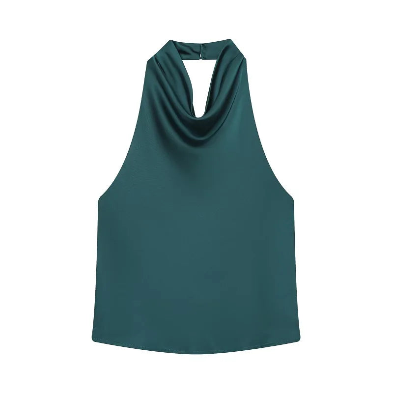Elegant Satin Backless Halter Top For Women Off Shoulder