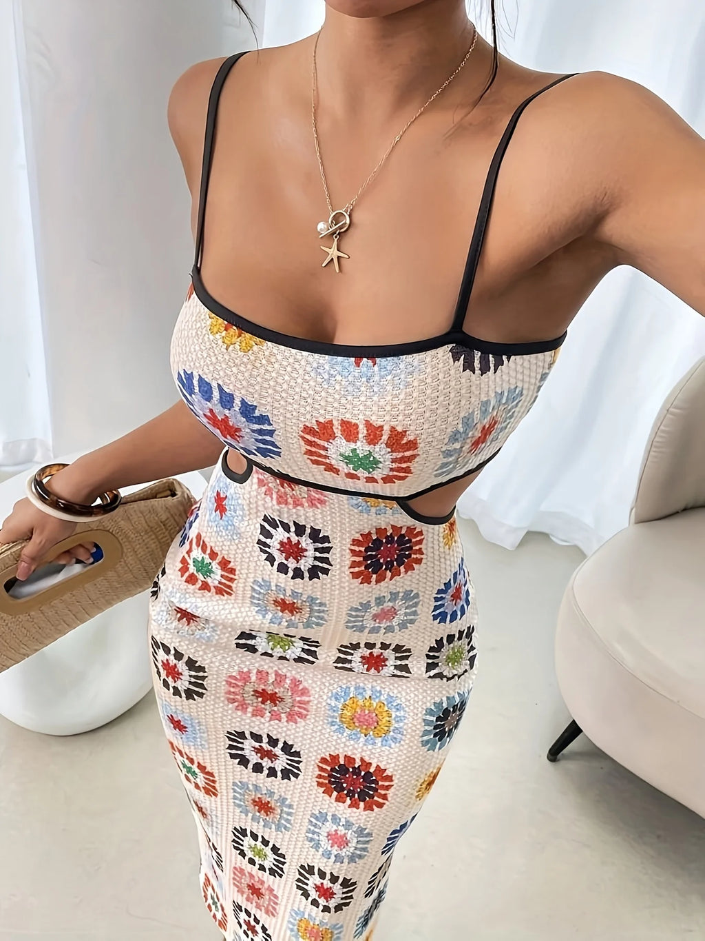 Backless Floral Print Bodycon Dress For Women Sleeveless Gown