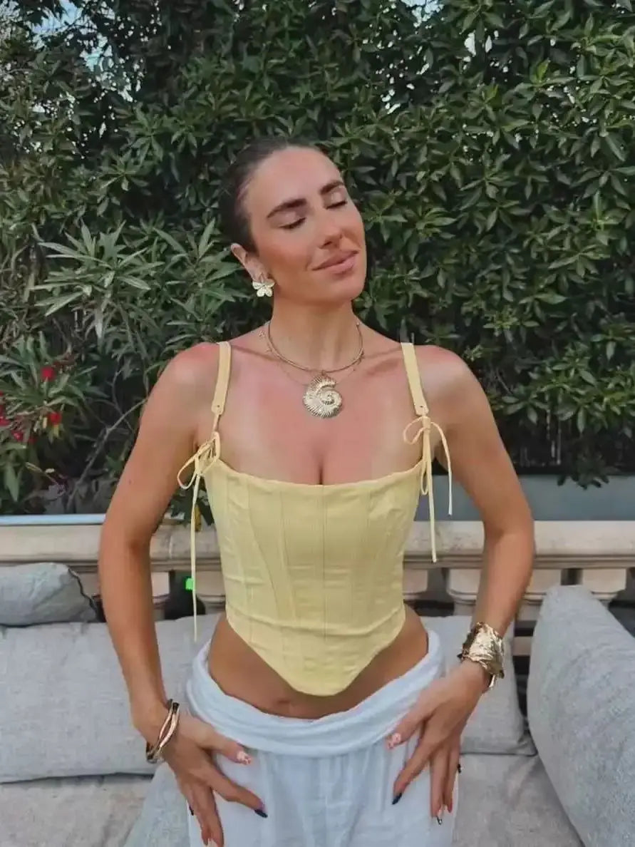 Sunny Chic Yellow Crop Cami Top With Back Zipper Slim Fit