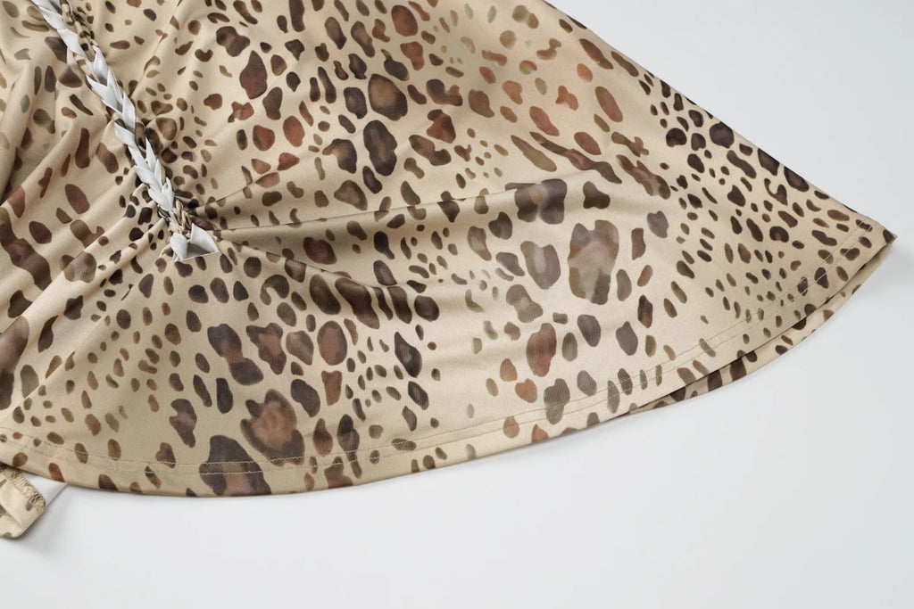 Leopard Print Turtleneck Sleeveless Backless Maxi Dress With Cutout Slit