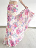 Bohemian Mesh Floral Maxi Skirt For Women Elegant High Waist