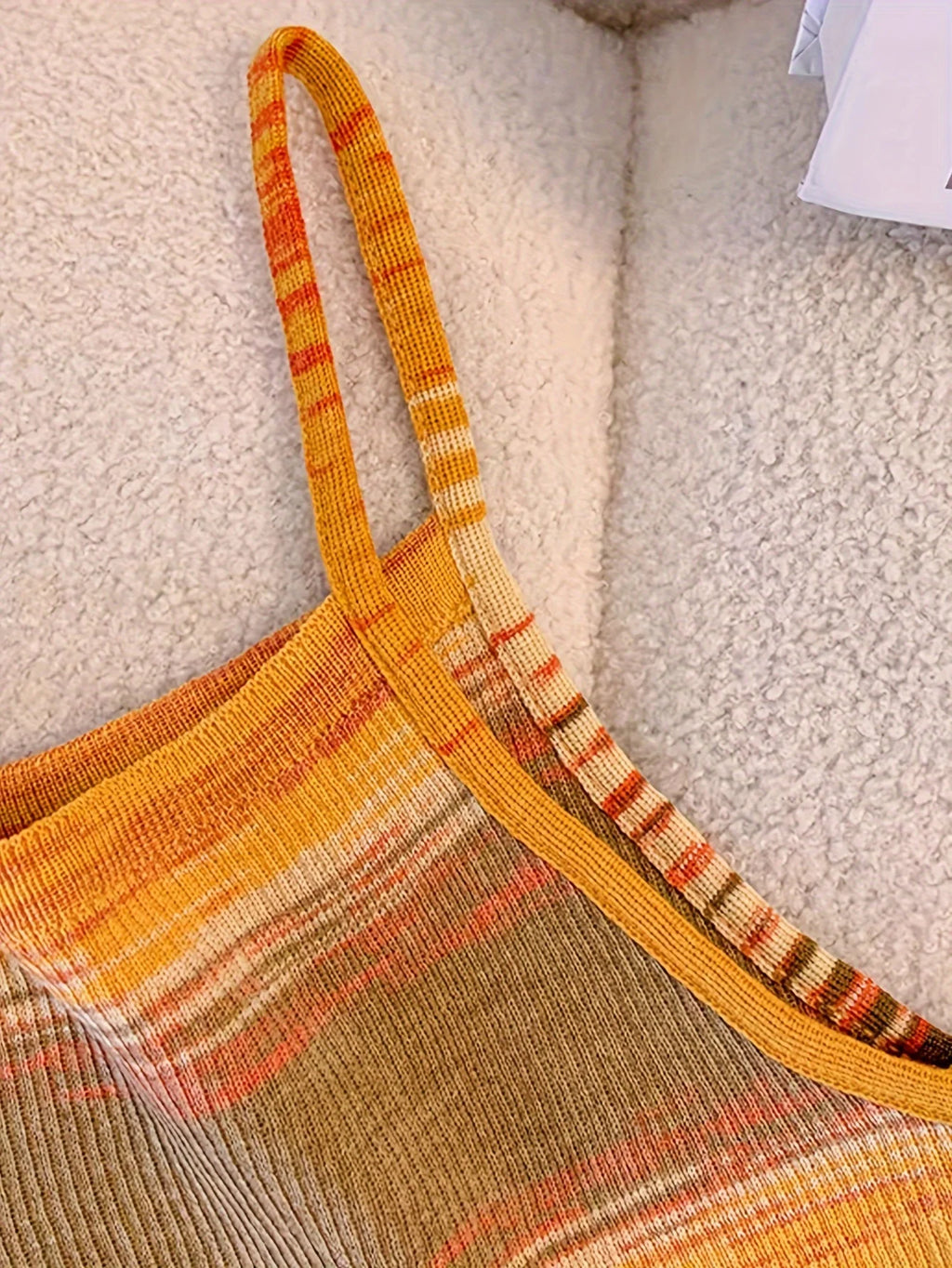 Striped Ribbed Knit Cami Top With Square Neck Sleeveless Rainbow Crop