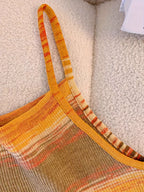 Striped Ribbed Knit Cami Top With Square Neck Sleeveless Rainbow Crop
