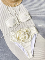 Floral 3D Detail Bikini Swimsuit With High Waist And Wrinkled Texture For Beach Days
