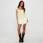Cap Sleeve Button Down Blouse With Delicate Frill Trim