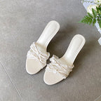 Butterfly Knot Heeled Slippers For Women Round Toe Slip On Sandals With Slim Heels