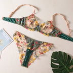 Countryside Embroidered Lingerie Set With Floral Patchwork Bra And Panty Details