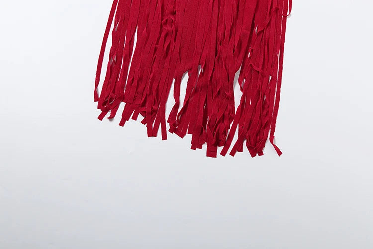 Velvet Halter Turtleneck Backless Mini Dress With Ruched Patchwork Tassel Hem