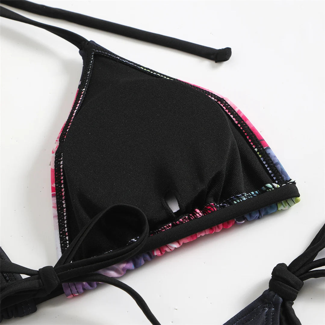 Flowers Printed With Skirt Halter Bikini Three-pieces Bikini set