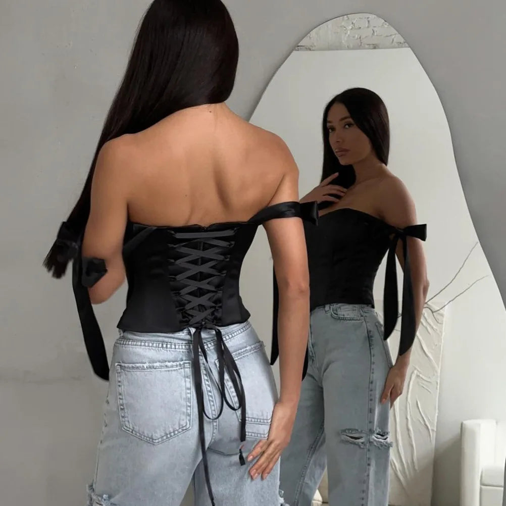 White Bandage Corset Top Bustier Women Sleeveless
