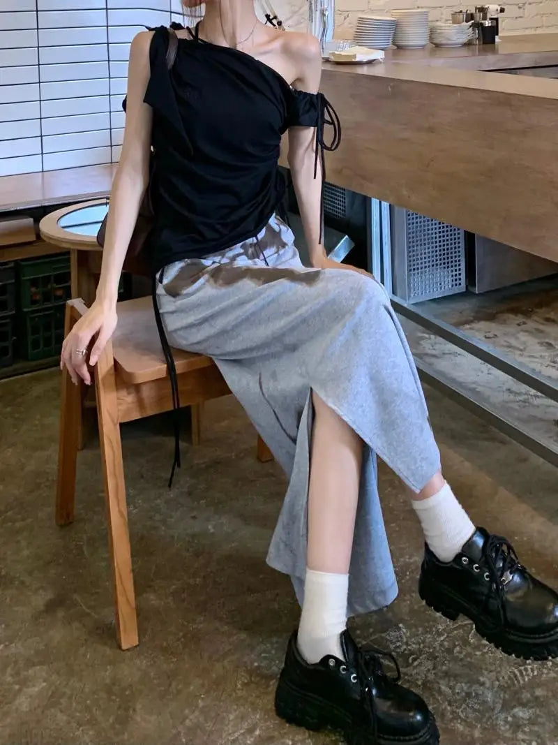 Moody Vintage Streetwear Grunge High Waist Skirt With Lace Up Detailing And Modern Vibe