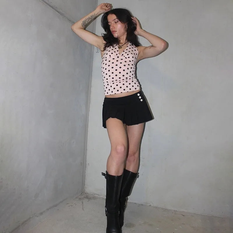 Polka Dot Off Shoulder Backless Camisole Tank Top