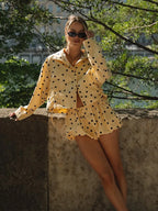 Yellow Polka Dot Pleated Set With Balloon Shorts And Cropped Top