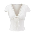 V-Neck Lace Crop Top
