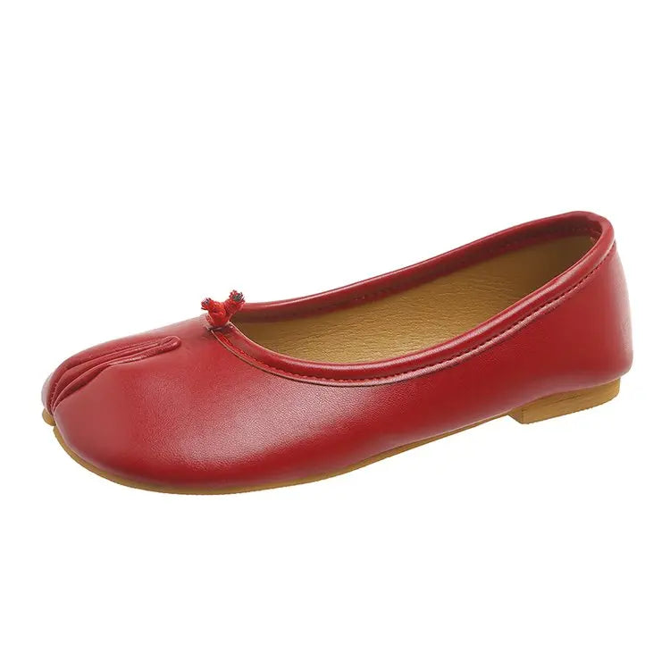 Tabi Style Leather Flats For Women Cozy Split Toe Slip On Shoes