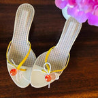 Candy Color Beaded Bow Sandals With Glass Ball Thong Open Toe Cat Heel Slip On Mules